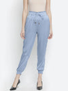 Outraging solid blue satin women elasticated pant