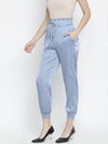 Outraging solid blue satin women elasticated pant