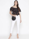 Oxolloxo Bleek Black Floral Print Tie-Knot Off-Shoulder Women Top