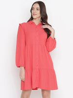 Oxolloxo Graceful Orange Posh Button-Down Women Shirt Dress