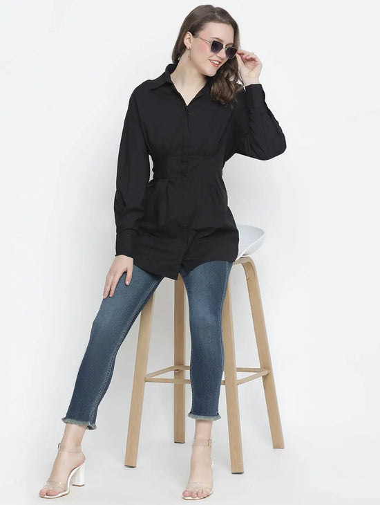 Blockbuster Black Button-Down Women Tunic