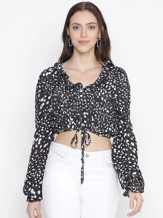 Oxolloxo Zebra Blacl Printed Tie-Knot Women Top