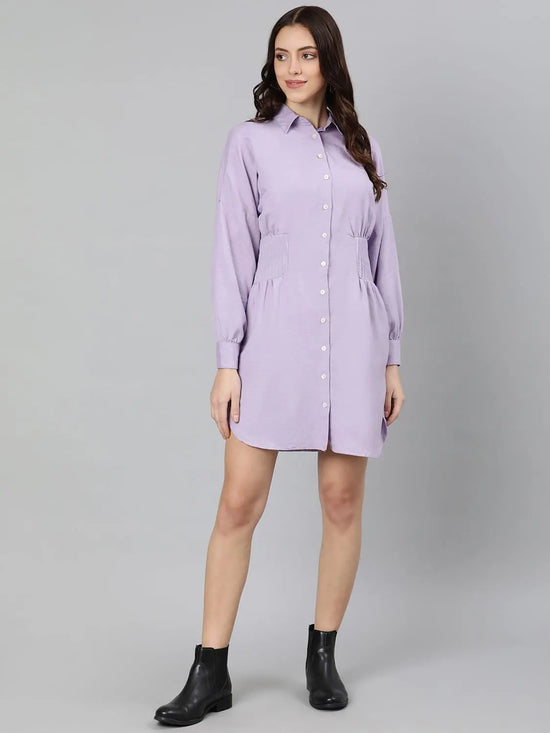 Oxolloxo Eye Catchy Purple Button- Down Women Dress