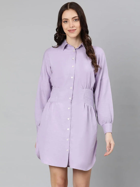 Oxolloxo Eye Catchy Purple Button- Down Women Dress