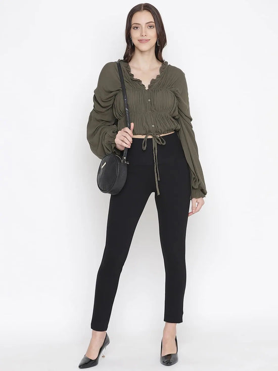 Oxolloxo Ootd Khaki Color Tie-Knot Women Stylish Top