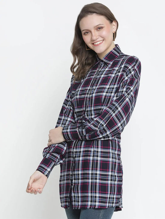 Check Print Button-Down Women Tunic