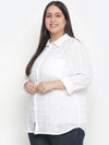 Pure White Offical Check Print Plus Size Women Shirt