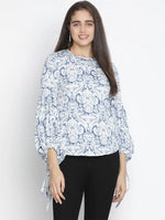 Jelly Blue Floral Print Chic Women Top