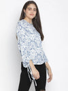 Jelly Blue Floral Print Chic Women Top