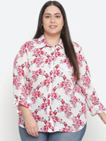 Wiser Pink Floral Print Cottan Meld Plus Szie Women Shirt