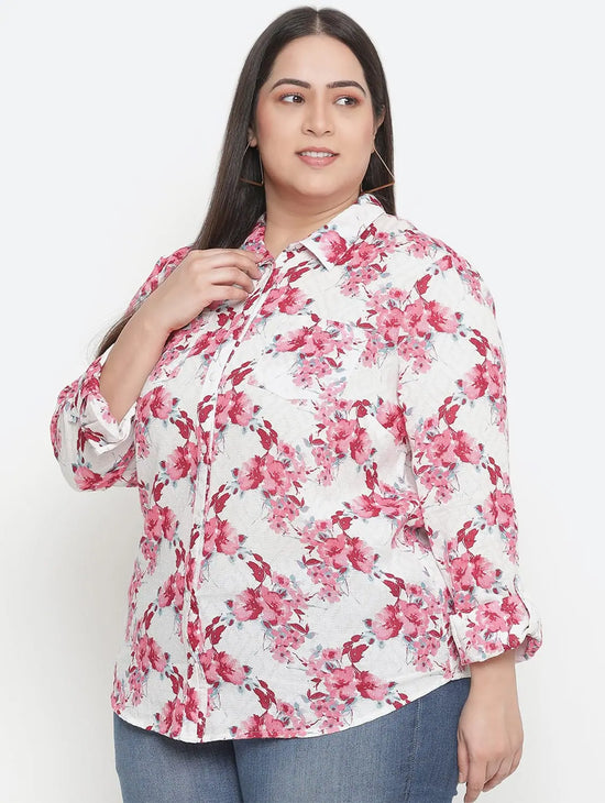 Wiser Pink Floral Print Cottan Meld Plus Szie Women Shirt