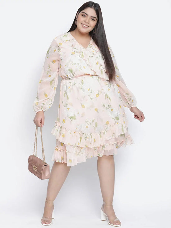 Peach Bnez Floral Print Plus Size Women Dress