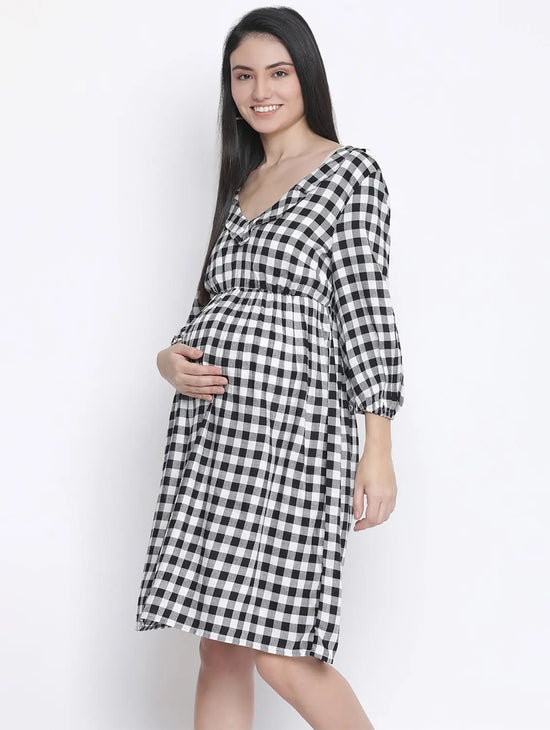 Chic Check Print Maternity Dress