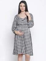 Chic Check Print Maternity Dress