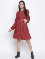 Dora Red Printed With Feeding Zip Maternity Dress