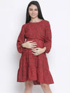 Dora Red Printed With Feeding Zip Maternity Dress