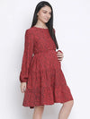 Dora Red Printed With Feeding Zip Maternity Dress