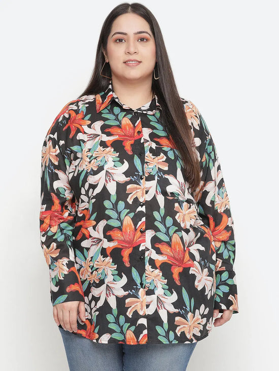 Scandle floral print plus size women shirt