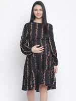 Gapper Black Ptinted With Feeding Zip Maternity Dress