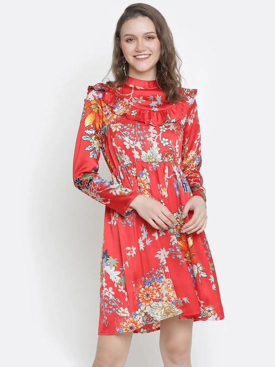 Colourpop floral print ruffle women dress