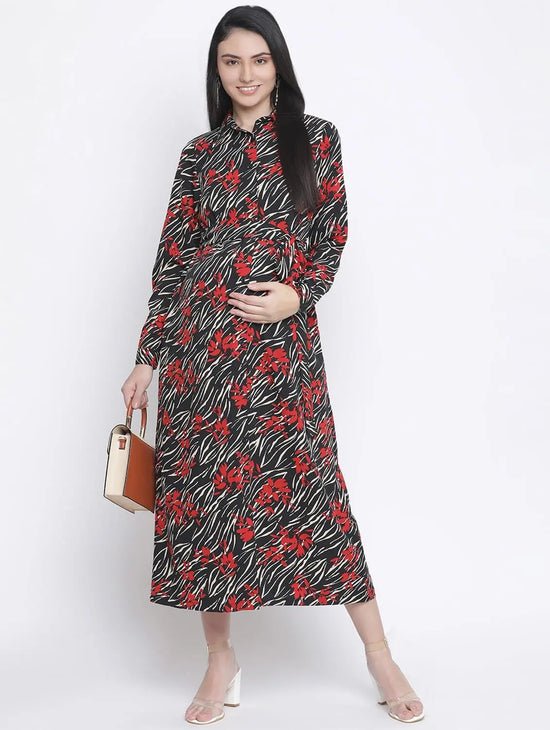 Bazy Floral Print Long Maternity Dress