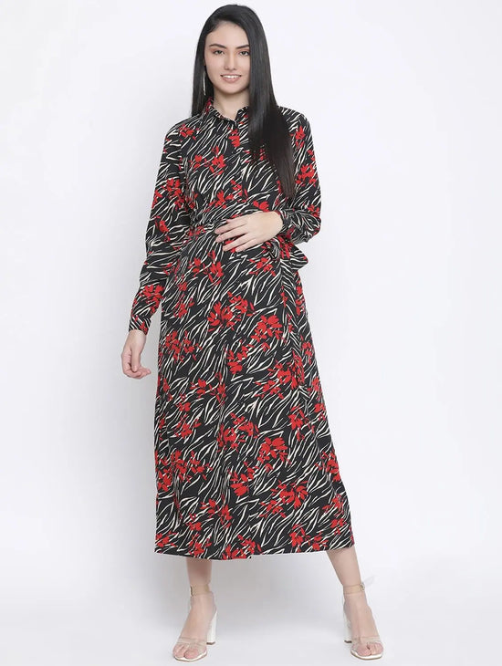 Bazy Floral Print Long Maternity Dress