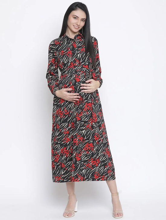 Bazy Floral Print Long Maternity Dress