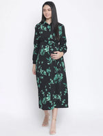 Tora Black Floral Print Long Maternity Dress