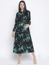 Tora Black Floral Print Long Maternity Dress