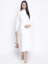 Hopple White Button- Down Long Maternity Dress