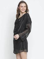 Glossy black party wear women dress