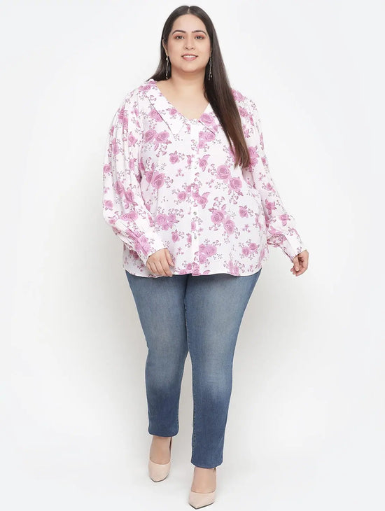 Full Of Love Light Pink Floral Print Plus Size Women Shirt