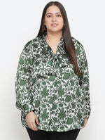 Seemly Green Floral Print Stylish Plus Size Women Top