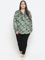 Seemly Green Floral Print Stylish Plus Size Women Top