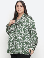 Seemly Green Floral Print Stylish Plus Size Women Top