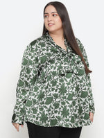 Seemly Green Floral Print Stylish Plus Size Women Top