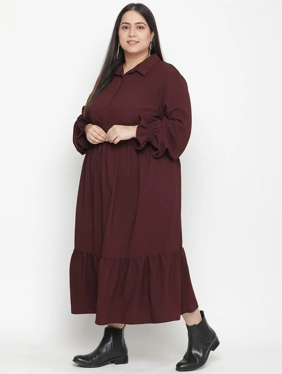 Runway Solid Wine Stylish Plus Szie Women Dress