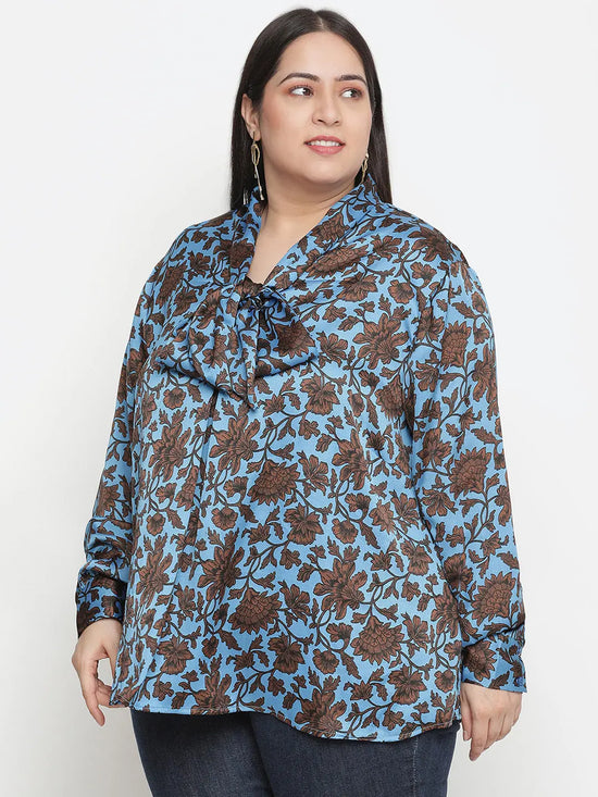 Muffin Blue floral print stylish plus size women top