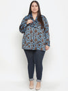 Muffin Blue floral print stylish plus size women top