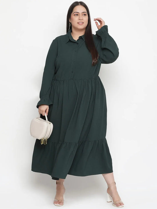 Adore Solid Green Classy Plus Size Women Dress