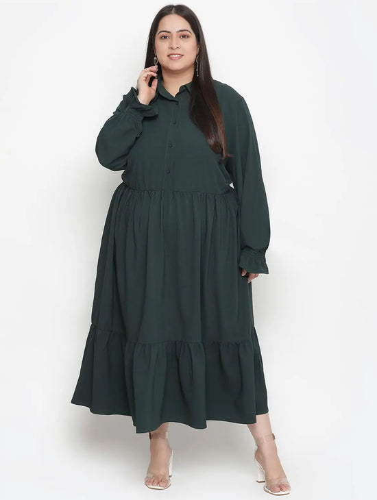 Adore Solid Green Classy Plus Size Women Dress