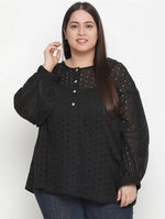 Sharp Balck Schiffli Embroidery Plus Size Women Top