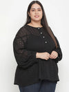 Sharp Balck Schiffli Embroidery Plus Size Women Top