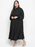 High Class Solid Black Plus Size Women Dress