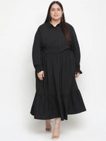 High Class Solid Black Plus Size Women Dress