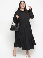 High Class Solid Black Plus Size Women Dress