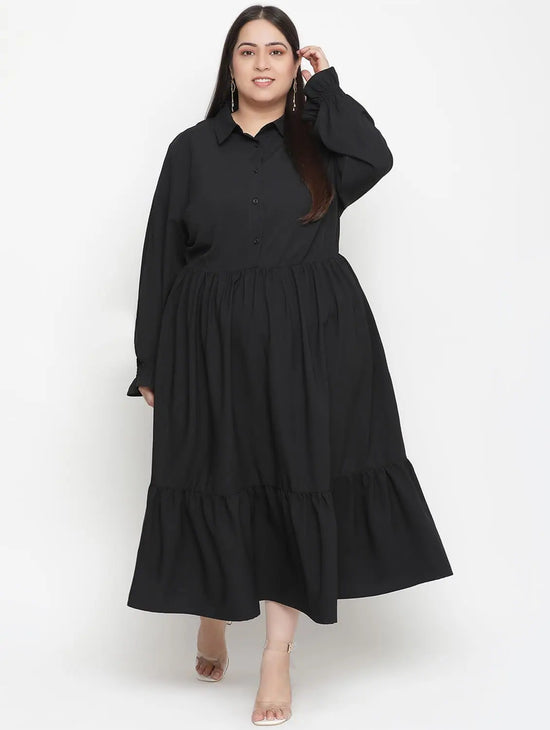 High Class Solid Black Plus Size Women Dress