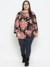 Zig Zag Floral Print Trendy Plus Size Women Top