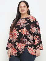 Zig Zag Floral Print Trendy Plus Size Women Top