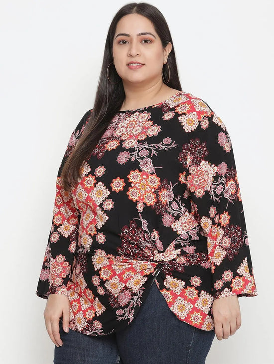 Zig Zag Floral Print Trendy Plus Size Women Top